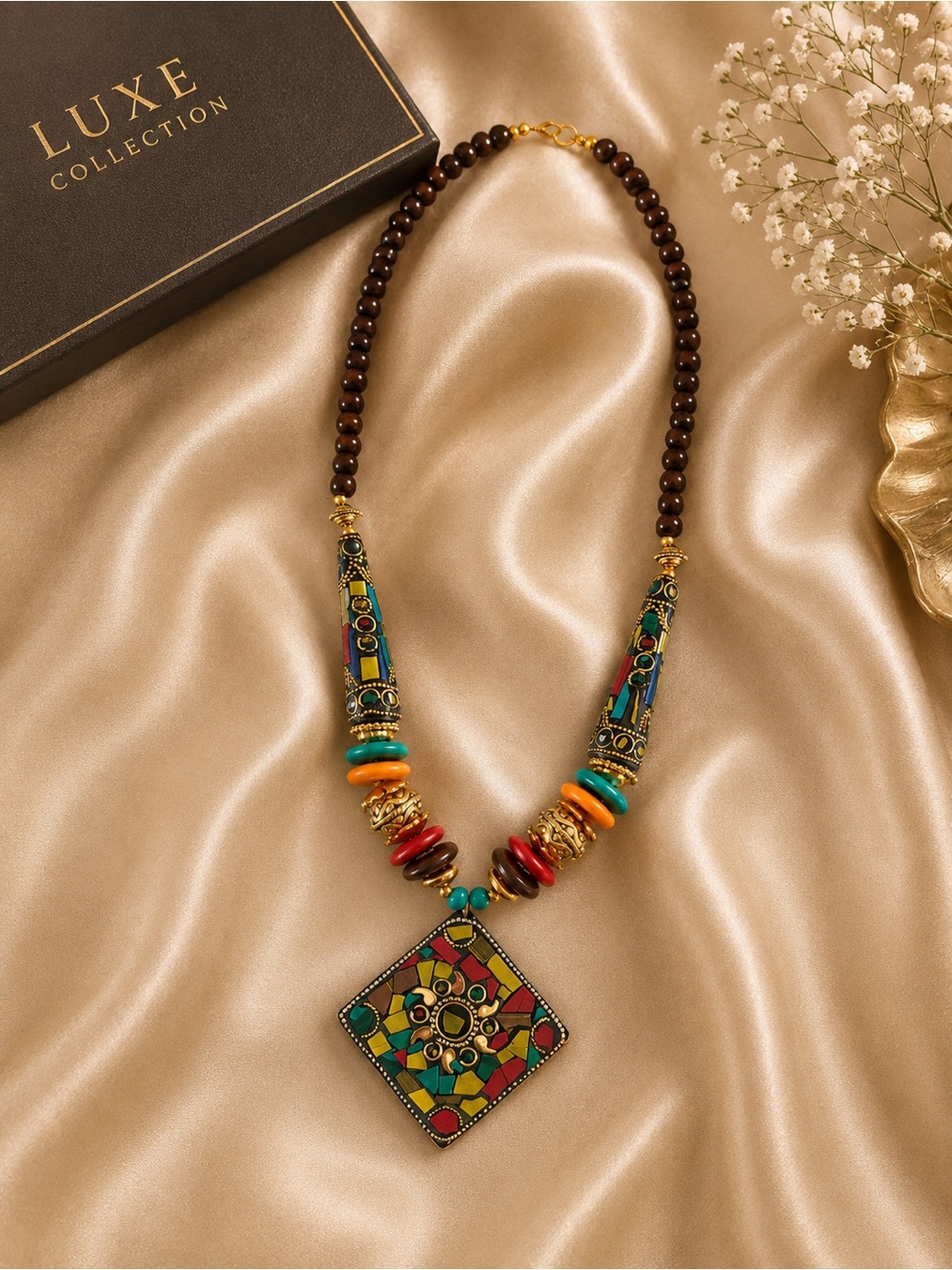 Boho Bold Mosaic Handmade in India Statement Artisan Colorful Luxe Necklace